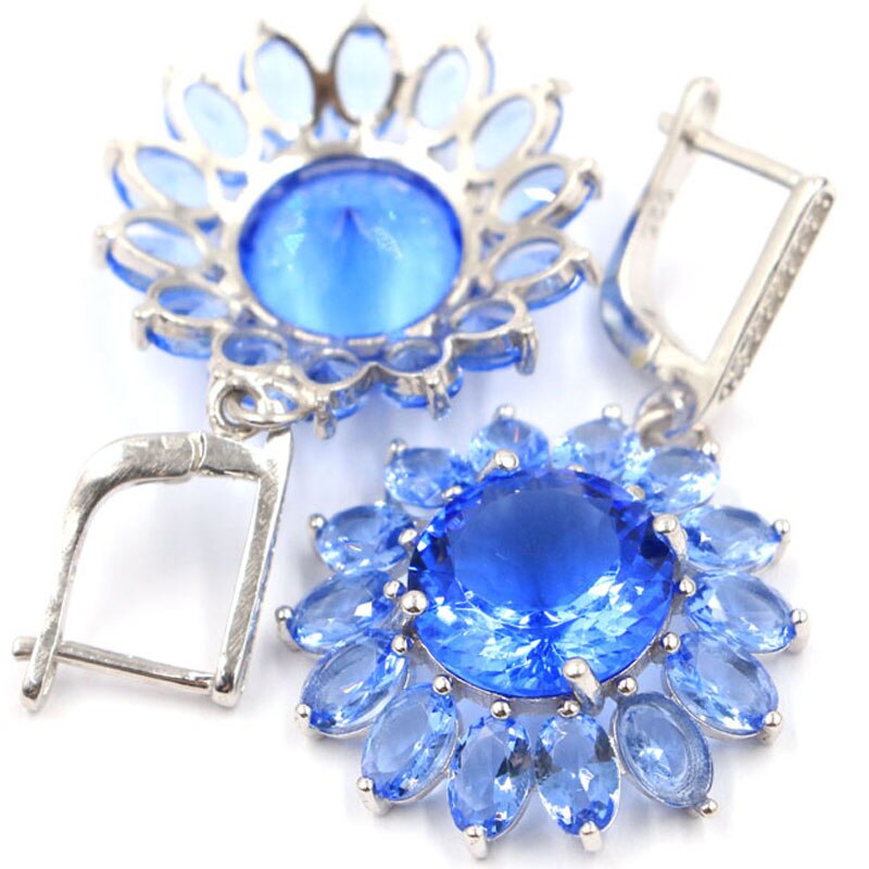 Sterling Silver 11g Round Tanzanite & Topaz Earrings for Women