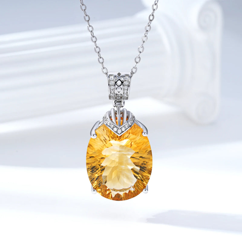 925 Sterling Silver Oval Citrine Necklace for Women