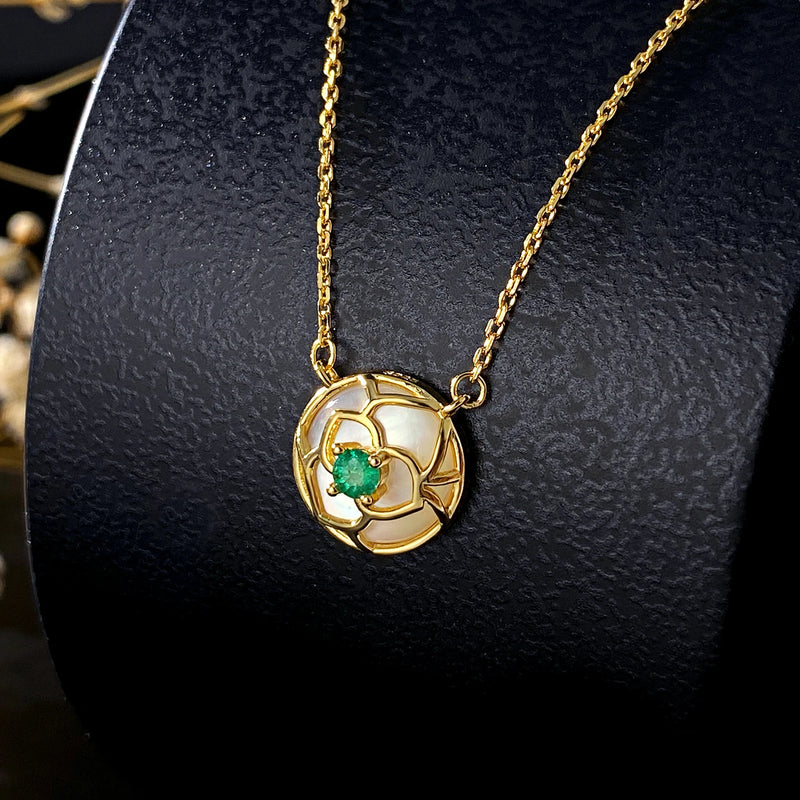 925 Sterling Silver & 18k Gold Plated Emerald Pendant Necklace for Women