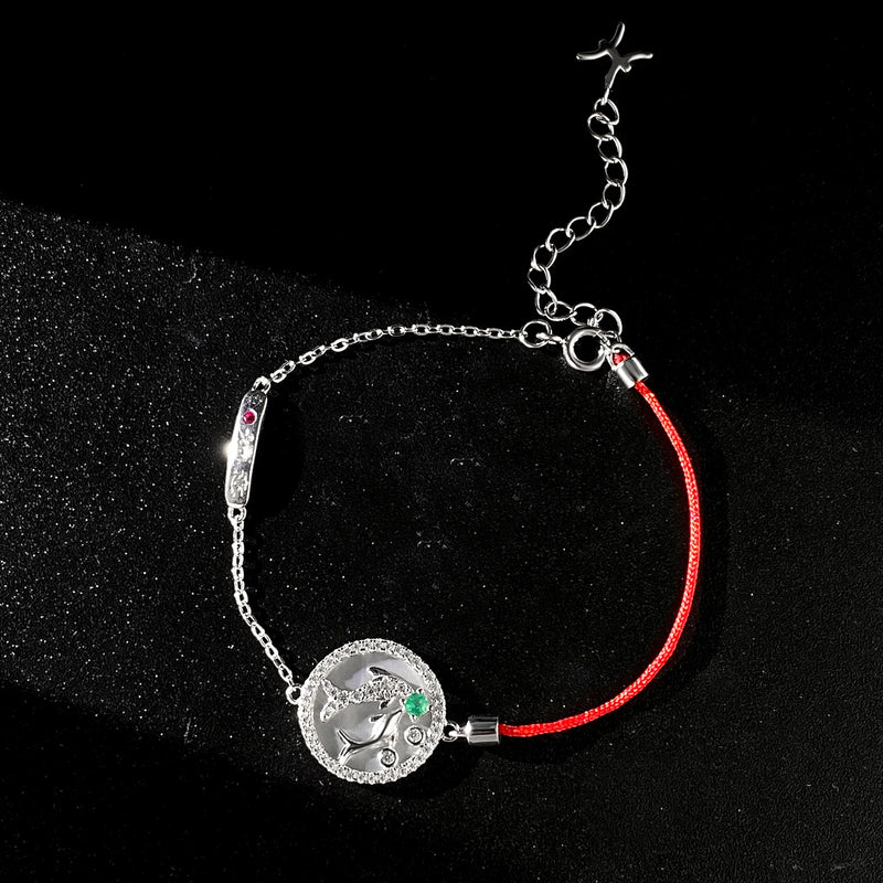 925 Sterling Silver Red String Emerald Bracelet for Women