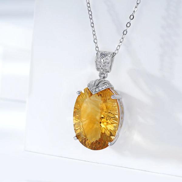 925 Sterling Silver Oval Citrine Necklace for Women