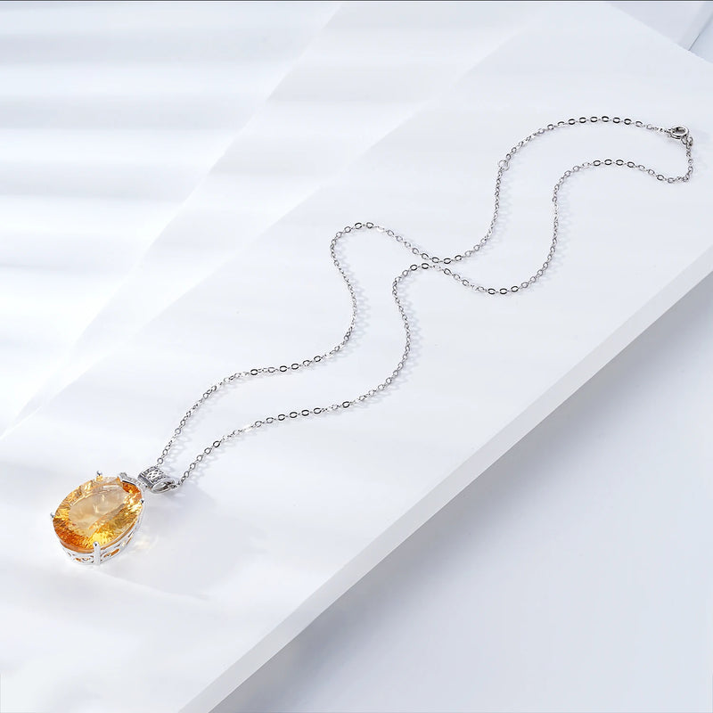 925 Sterling Silver Oval Citrine Necklace for Women