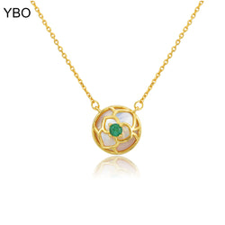 925 Sterling Silver & 18k Gold Plated Emerald Pendant Necklace for Women