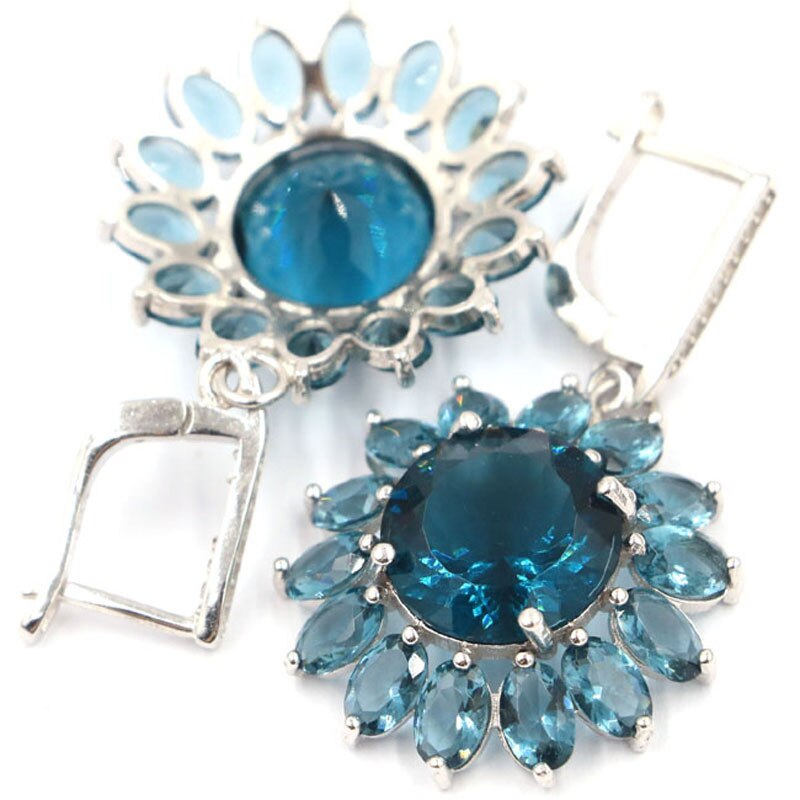 Sterling Silver 11g Round Tanzanite & Topaz Earrings for Women