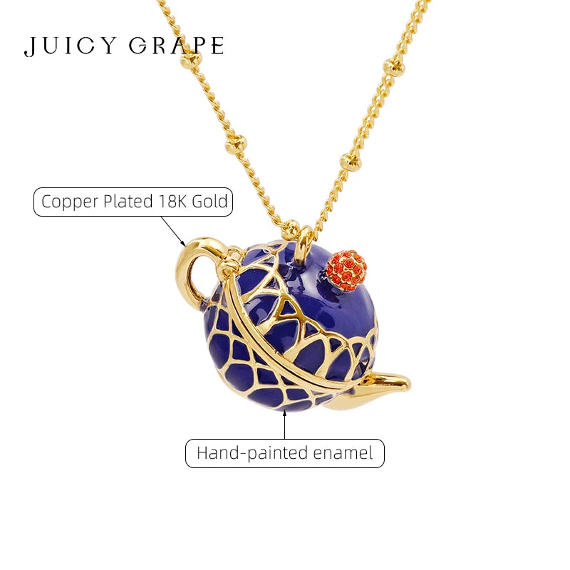 Gold Plated Copper Enamel Teapot Pendant Necklace for Women