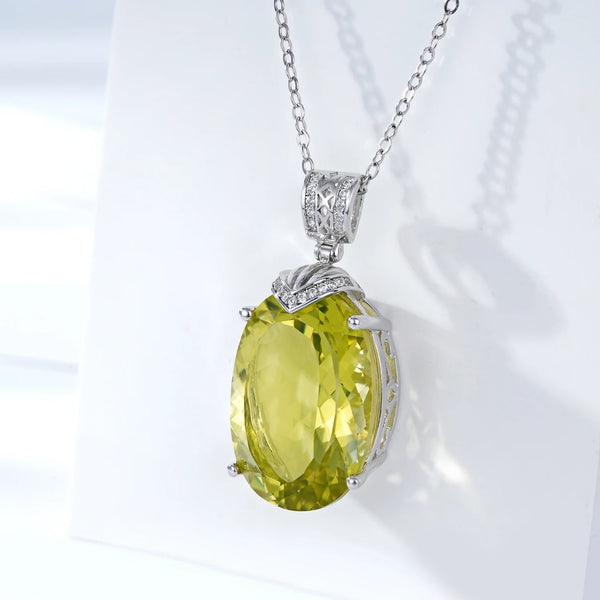 Sterling Silver Oval Lemon Quartz Pendant Necklace for Women