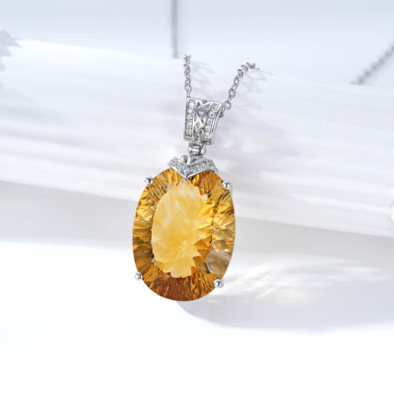 925 Sterling Silver Oval Citrine Necklace for Women