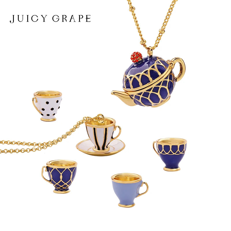 Gold Plated Copper Enamel Teapot Pendant Necklace for Women