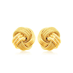 14k Yellow Gold Love Knot with Ridge Texture Earrings