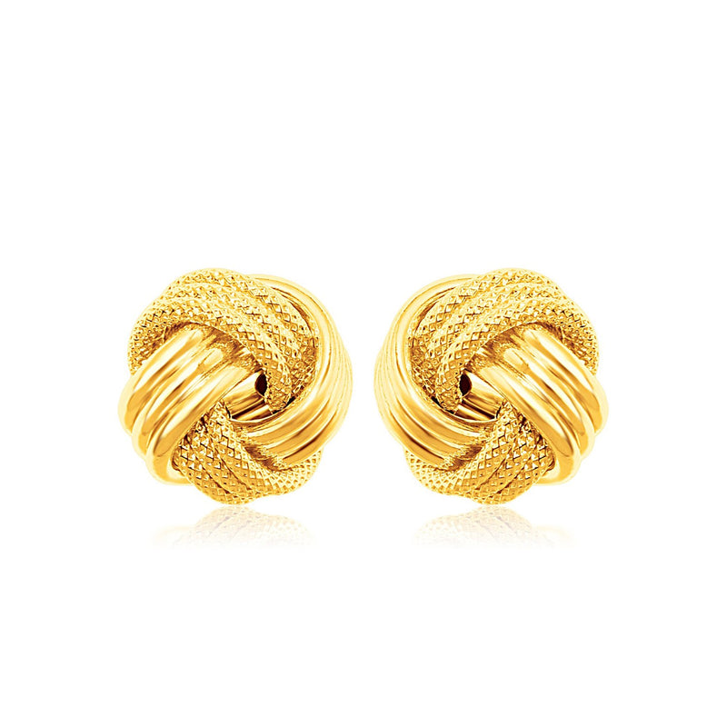 14k Yellow Gold Love Knot with Ridge Texture Earrings