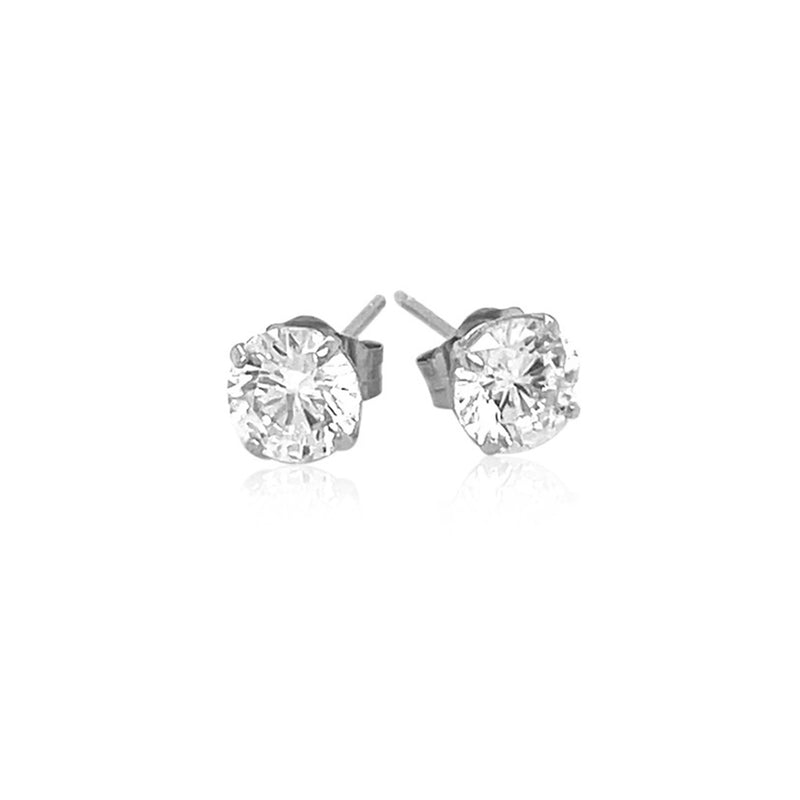 14k White Gold Stud Earrings with White Hue Faceted Cubic Zirconia