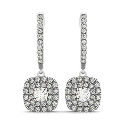 14k White Gold Double Halo Cushion Outer Shaped Diamond  Earrings (3/4 cttw)