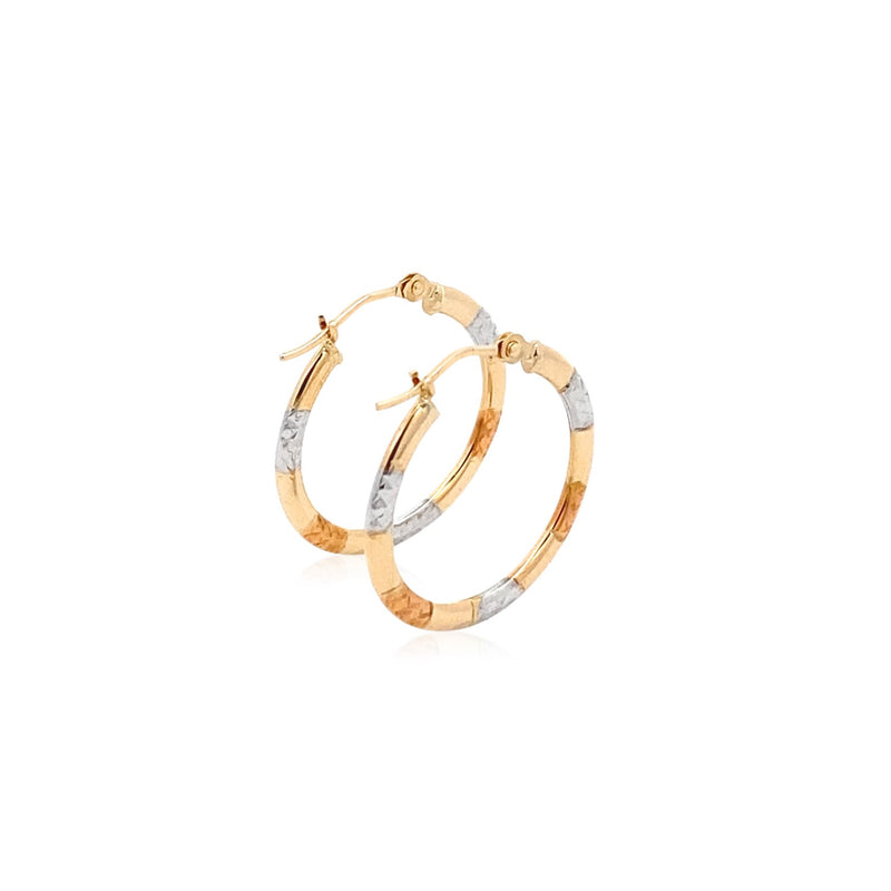 10k Tri-Color Gold Classic Hoop Earrings with Diamond Cut Details