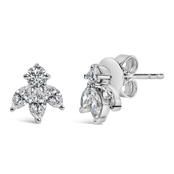 14K White Gold 5/8 Cttw Marquise Diamond Trio Stud Earrings (H-I Color, VS2-SI1 Clarity)