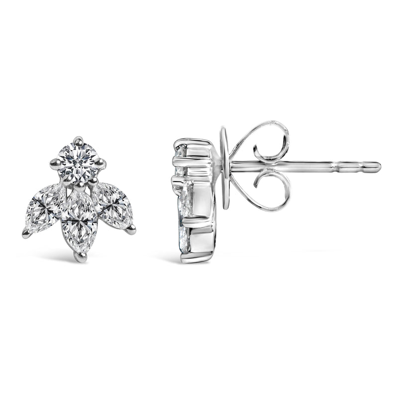 14K White Gold 5/8 Cttw Marquise Diamond Trio Stud Earrings (H-I Color, VS2-SI1 Clarity)