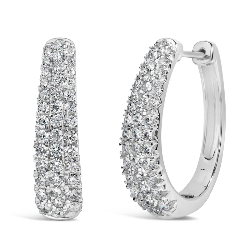 14K White Gold 1 3/4 Cttw Pave Set Natural Diamond Tapered Hoop Earrings (G-H Color, VS2-SI1 Clarity)