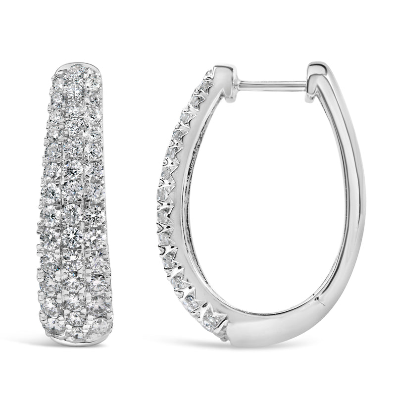 14K White Gold 1 3/4 Cttw Pave Set Natural Diamond Tapered Hoop Earrings (G-H Color, VS2-SI1 Clarity)