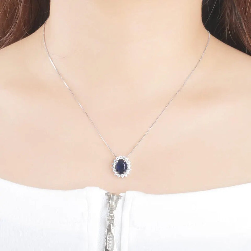 925 Sterling Silver Blue Sapphire Pendant for Women