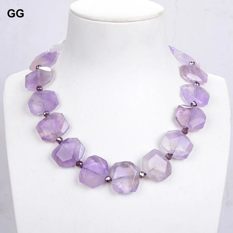 GG Natural Faceted Purple Ametrine Gems Stone Rectangle Necklace Amethyst Clasp For Women Lady Jewelry
