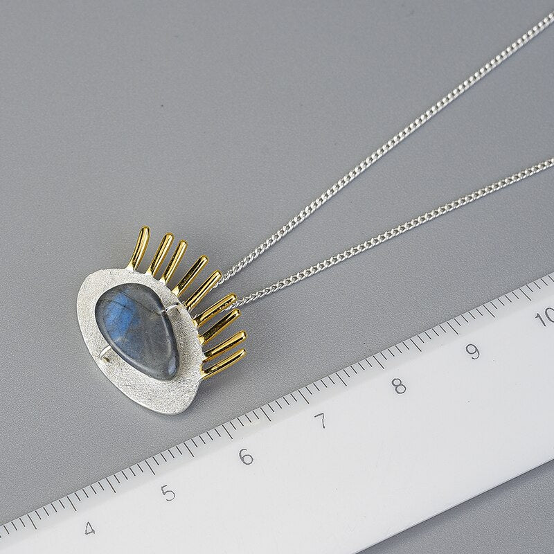 925 Sterling Silver Labradorite Gold Eyelashes Pendant for Women