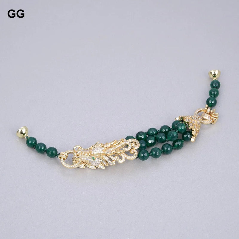 Sterling Silver Green Agate and CZ Dragon Bracelet for Women