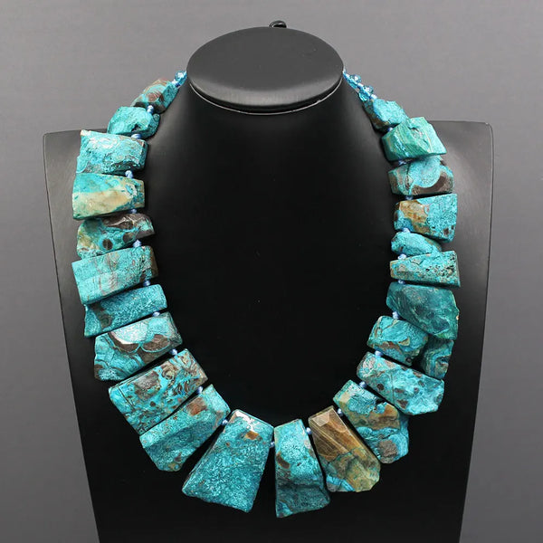 Sterling Silver Blue Ocean Jasper Slab Nugget Necklace for Lady