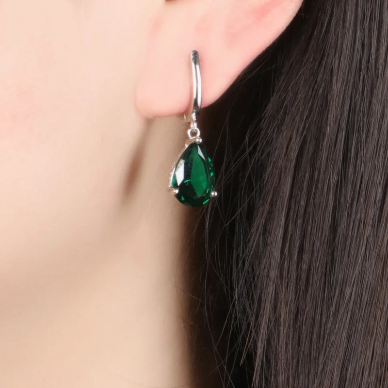 Sterling Silver Green Emerald Clip Earrings for Women