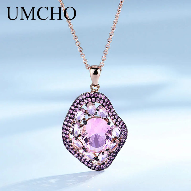 925 Sterling Silver Oval Nano Pink Moganite Pendant Necklace Earrings Set for Women