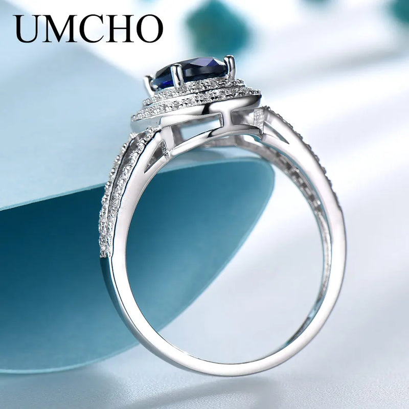 925 Sterling Silver Oval Sapphire and Zircon Ring for Women