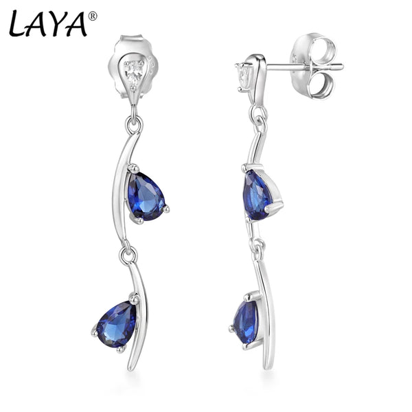 Sterling Silver Blue Crystal Irregular Long Hanging Earrings for Women