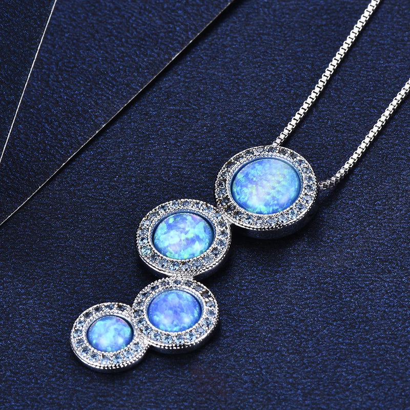 925 Sterling Silver Opal Zircon Pendant Necklace for Women