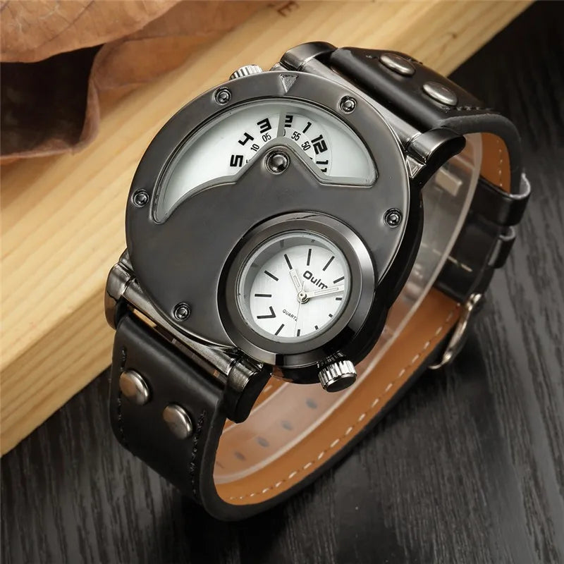 Stylish Two-Zone Luxury Men's Leather Watch