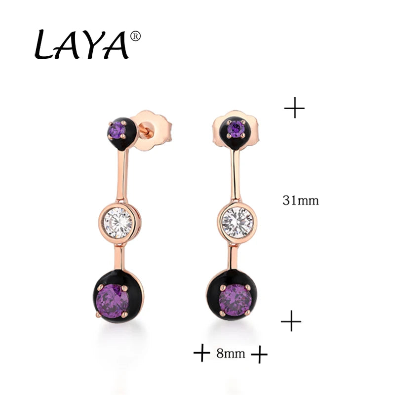 Sterling Silver Clear Cubic Zirconium Black Enamel Drop Earrings for Women