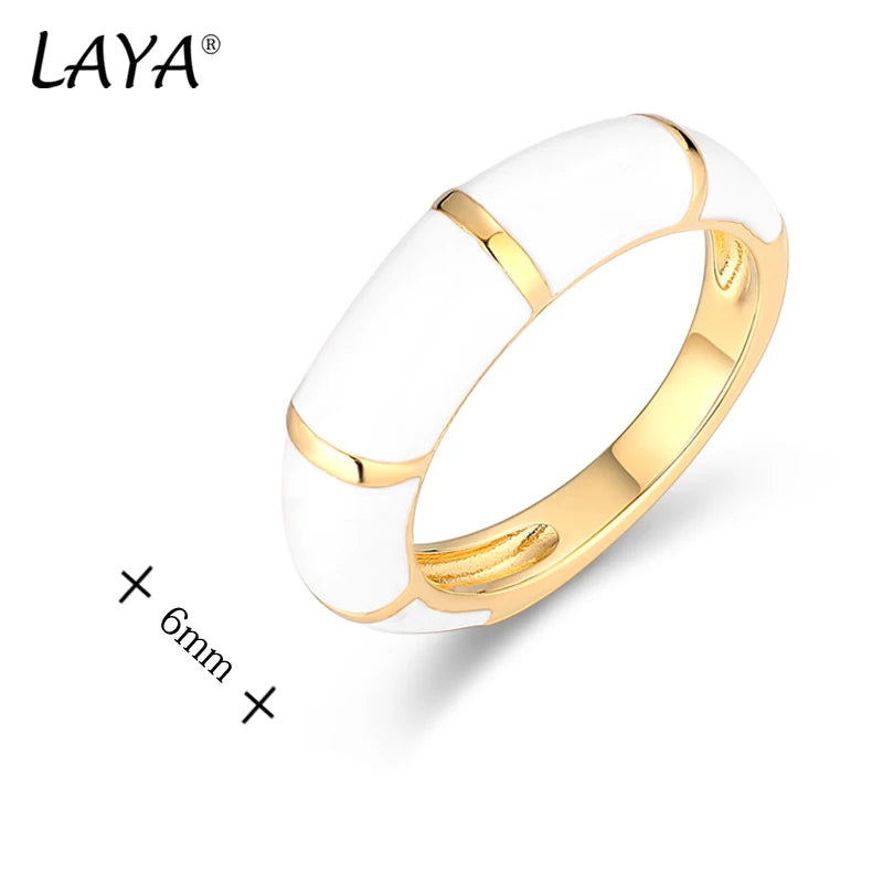 925 Sterling Silver White Enamel Circle Ring for Women