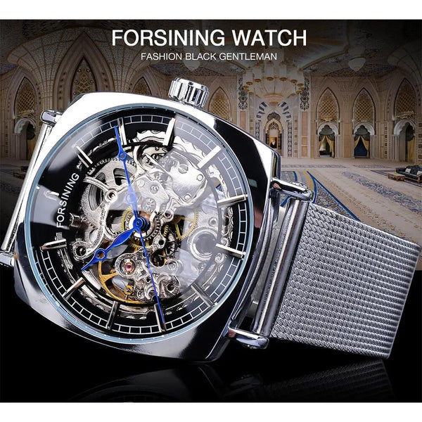 Silver Skeleton Automatic Watch for Men