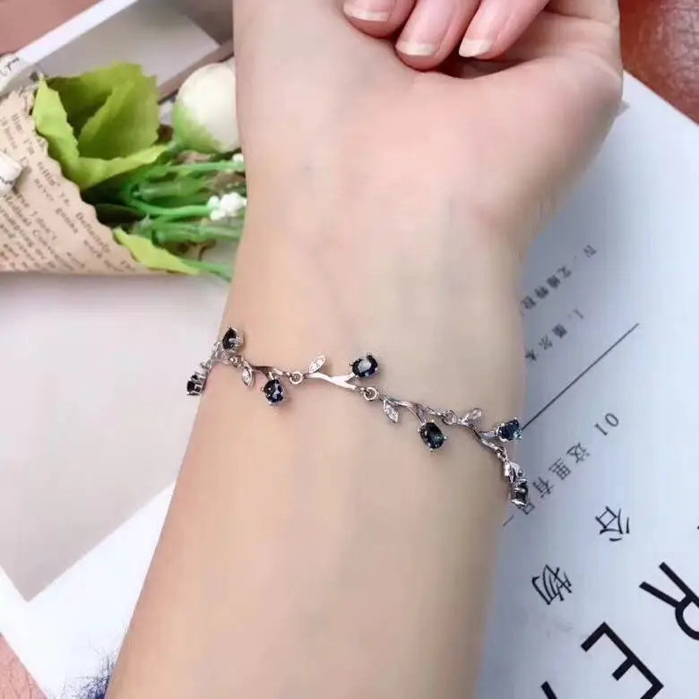 925 Sterling Silver Natural Blue Sapphire Stone Bracelet for Women