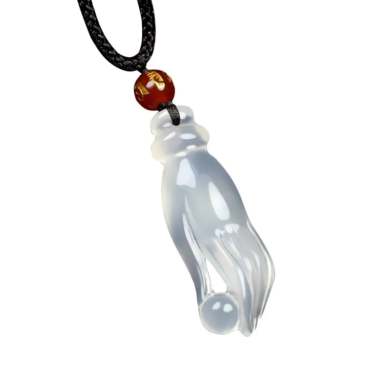 Sterling Silver Natural White Chalcedony Agate Fingered Citron Pendant Necklace for Women