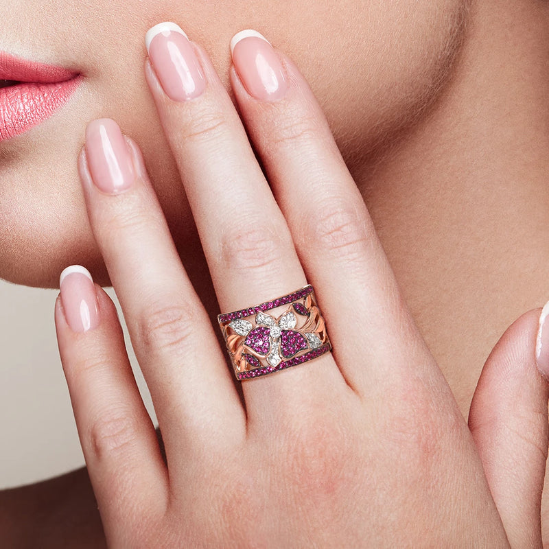 Sterling Silver Lab Created Ruby Butterfly Ring for Woman