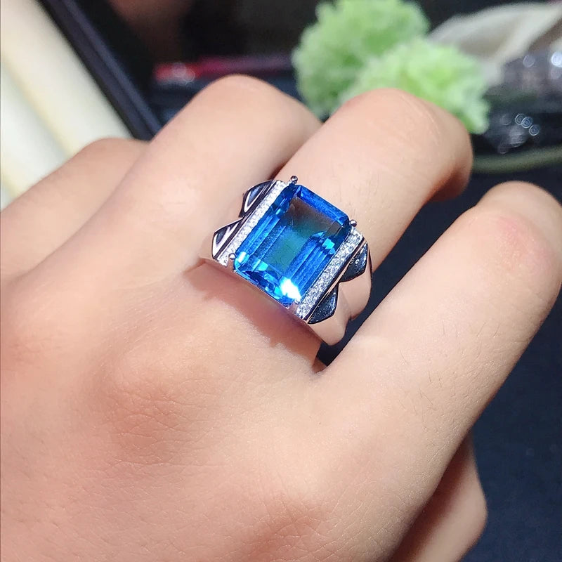 Topaz Men's Ring with 925 Silver and 8 Carat Gems, Exquisite Craftsmanship