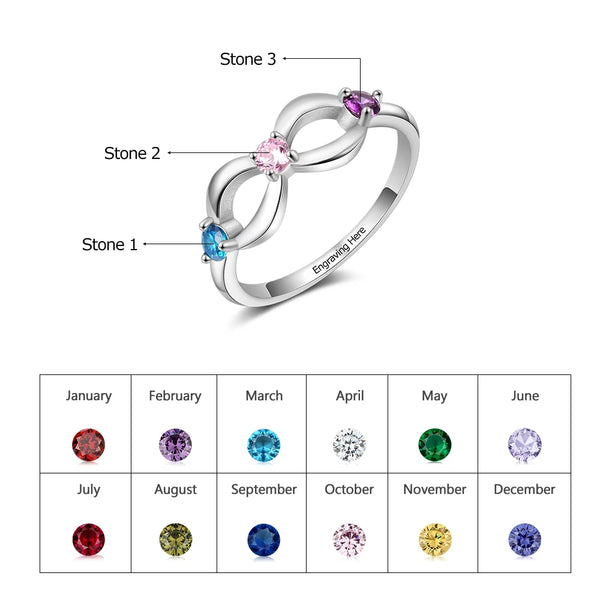 925 Sterling Silver Infinity Ring with Birthstone for Women