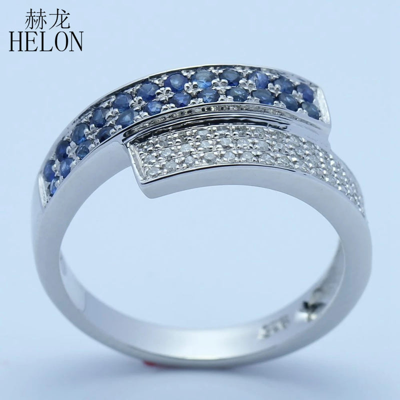 925 Sterling Silver 0.6ct Natural Diamond and Sapphire Ring for Her