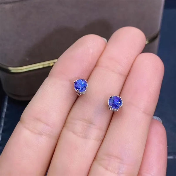 925 Sterling Silver Tanzanite Stud Earrings for Women