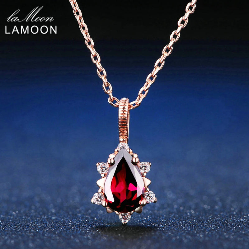 Sterling Silver Red Garnet Pendant Necklace for Women