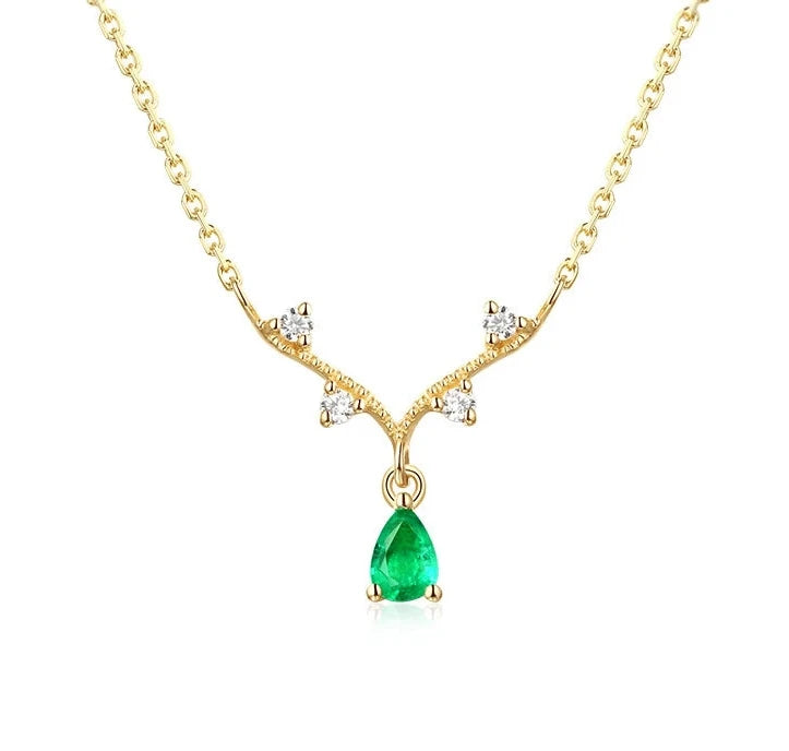 18K Yellow Gold Emerald and Diamond Necklace for Women