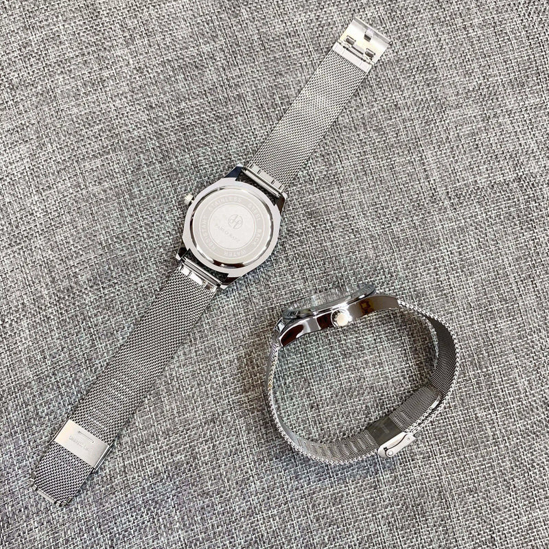 Slim, Ultra Thin Quartz Watch with Mesh Steel Band and Waterproof Sport Clock for Men - Silver.