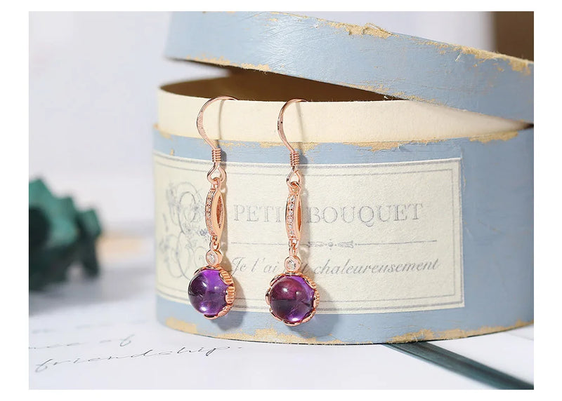 925 Silver Rose Gold Plated Amethyst Drop Earrings for Women