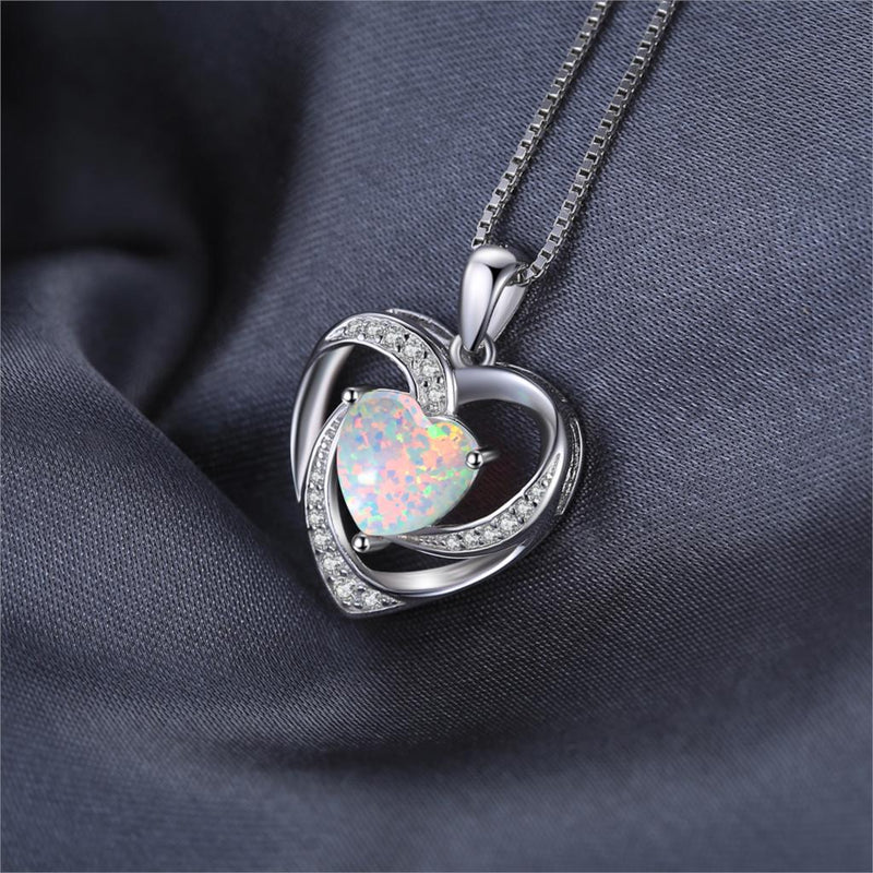 Sterling Silver Created Opal Heart Pendant Necklace for Women