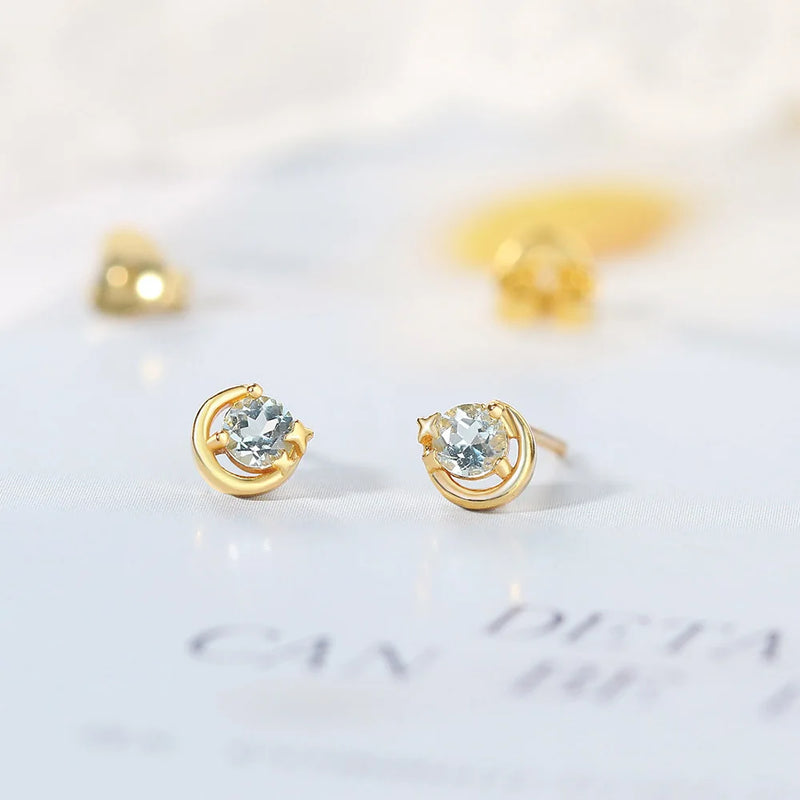 925 Sterling Silver Star Moon Topaz Stud Earrings for Women