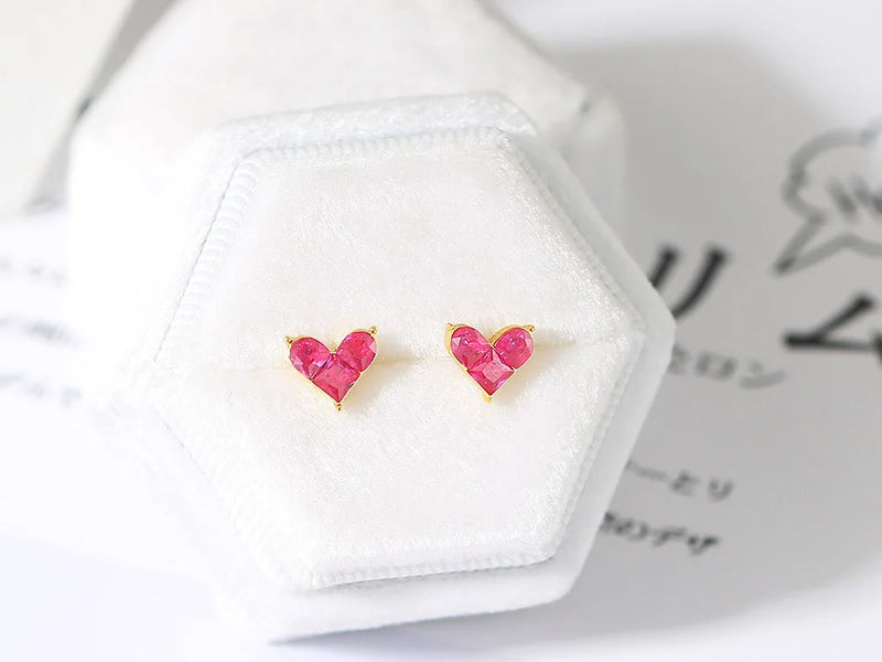 925 Sterling Silver Synthetic Corundum Heart Stud Earrings for Women