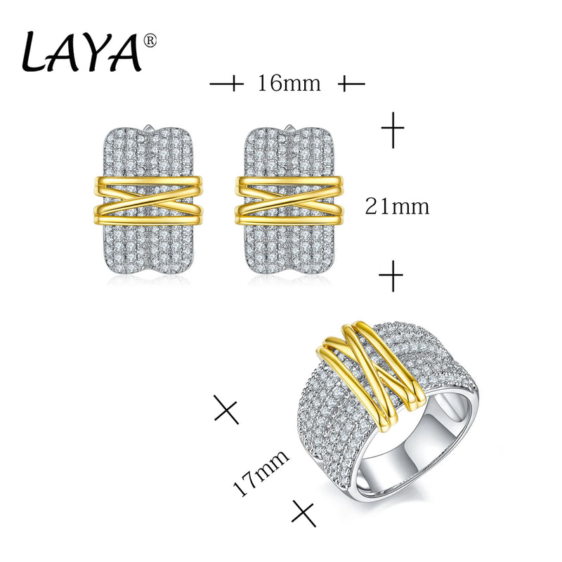 Sterling Silver Multi-Line Zircon Earrings and Ring Set for Women